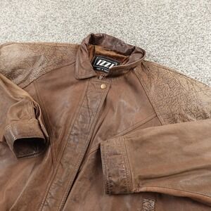 VTG Leather Jacket Womens XL Brown Belted Moto Motorcycle Biker Bomber Coat Top